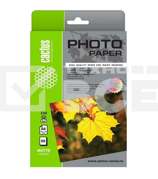 Фотобумага Cactus CS-MA623050 A6/230г/м2/50л./белый матовое для струйной печати