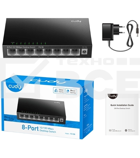 Коммутатор 8-Port 10/100 Mbps Desktop Switch, 8 10/100M RJ45 Ports, Loop Detection, Metal Case, Power Saving, Plug & Play