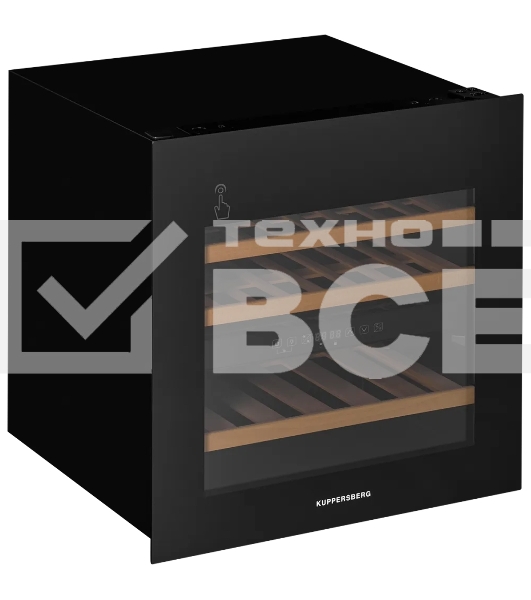 Винный шкаф Kuppersberg RBW 66, встраиваемый, High-Tech, объем 85 л, вместимость 36 бутылок, диапазон температуры 5-22 градусов, сенсорное открытие двери, 3 полки из бука, LCD дисплей, уровень шума 39 дБ, черный