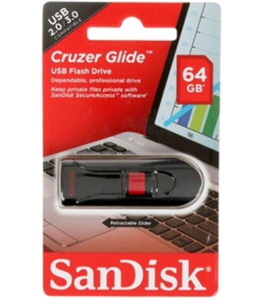 Флешка USB Sandisk 64Gb Cruzer Glide SDCZ60-064G-B35 USB 2.0 черный/красный