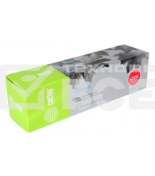 Картридж Cactus CS-C729C голубой (1000 стр.) для принтеров Canon i-SENSYS LBP7010C/ LBP7018C