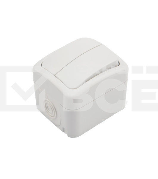 Выключатель двухклавишный KRANZ Mini OG открытой установки, IP54 белый