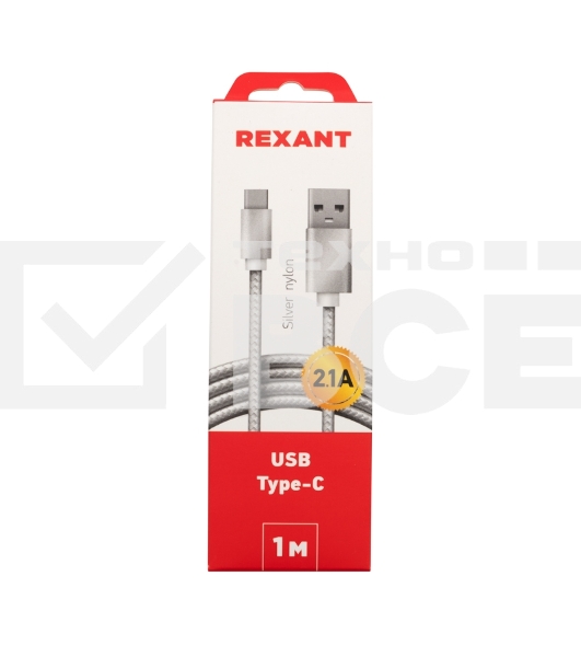 Кабель USB-Type-C/2A/nylon/silver/1m/Rexant