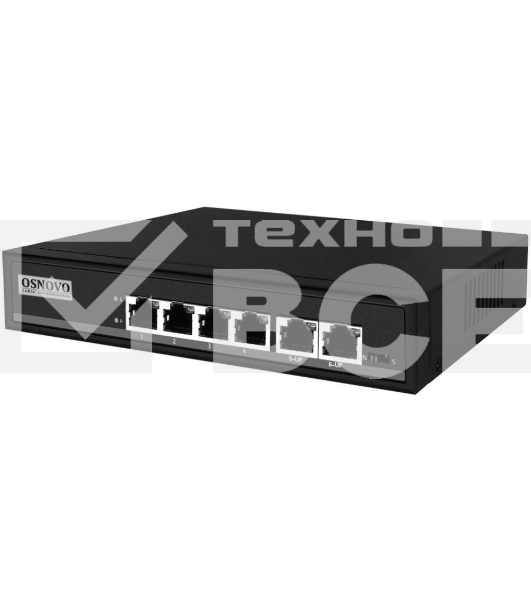 Коммутатор Osnovo SW-20600/A(80W) 6x100Mb 4PoE+ 80W неуправляемый