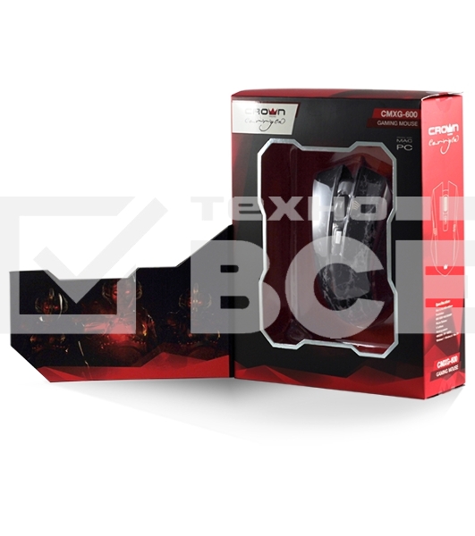 Мышь проводная Crown Gaming CMXG-600 черный, 2200 dpi, USB, кнопки - 6