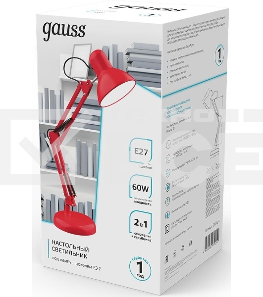 Светильник Gauss GT0024 настольный на струбцине/основание E27 красный 60Вт