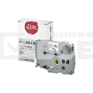 Кассета с лентой S'OK by Sakura Printing TZESE4 для Brother, черный на белом, 18мм/8м, наклейка