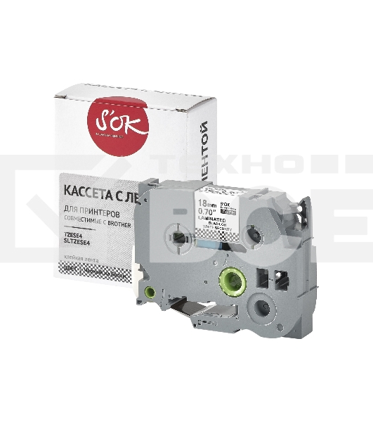 Кассета с лентой S'OK by Sakura Printing TZESE4 для Brother, черный на белом, 18мм/8м, наклейка