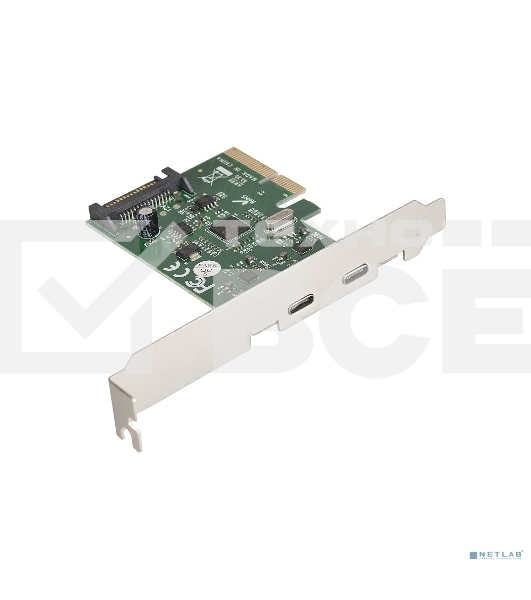 Контроллер ExeGate EXE-313 PCI-Ex4, 2*USB3.1 Type-C ext, разъем доп.питания (OEM)