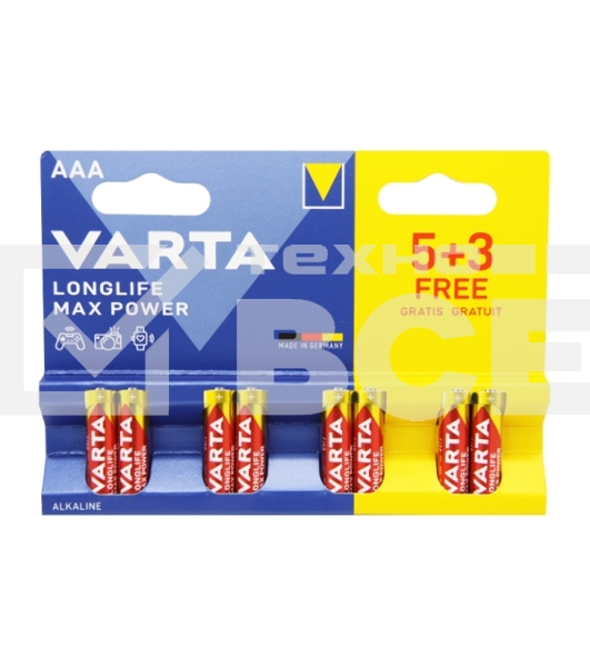 Батарея Varta LongLife Max Power Alkaline LR03 BL5+3 AAA (8шт) блистер