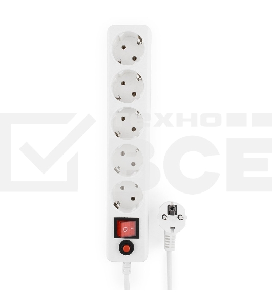Сетевой фильтр Гарнизон ECL-5-W-1.4, 5р, 10А, 1.4м, ур.защиты 4, белый, пакет
