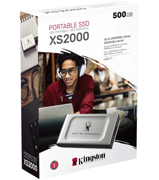 Внешний SSD Kingston XS2000, 500 Gb, USB 3.2 Gen 2x2 Type-C, R/W 2000/2000, серебристый