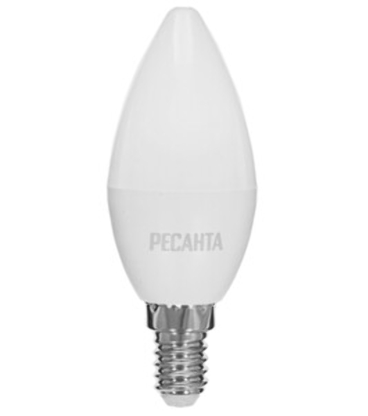 Лампа светодиодная Ресанта LL-R-C37-6W-230-3K-E14 свеча, 6 Вт, теплый, Е14