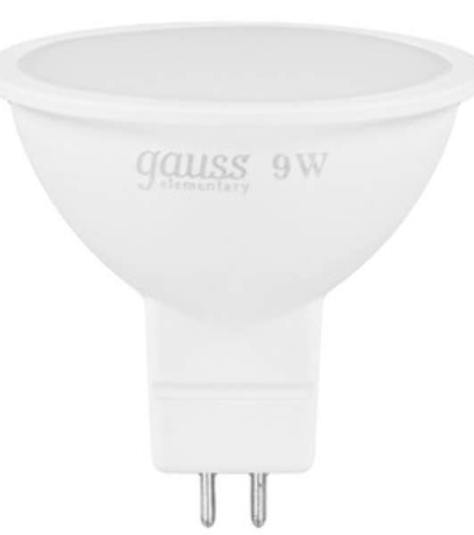 Лампа светодиодная Gauss Elementary MR16 9Вт цок.: GU5.3 спот 220B 2700K св. свеч. бел. теп. MR16 (упак.: 10 шт)