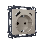 Комплект механизма электрической розетки ALFA Серо-бежевый матовый 2USB A+C 20W (быстрая зарядка) с/з QUANT (AP3700, VM160) MA370010, фото 1