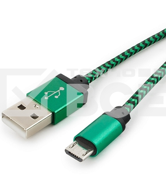 Кабель Gembird  USB 2.0 Cablexpert CC-mUSB2gn1m, AM/microBM 5P, 1м, нейлоновая оплетка, алюминиевые разъемы, зеленый, пакет