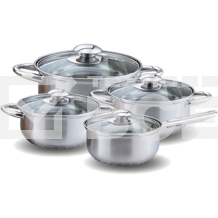 Набор посуды KELLI KL-4202 8 пред. (Ковшик 2л. Кастрюля 2 л. Кастрюля 2,6 л. Кастрюля 3,6 л. Высококачественная нерж. сталь 18/10. 5-ти слойное капсульное дно. Жаропрочные стекл. крышки.)