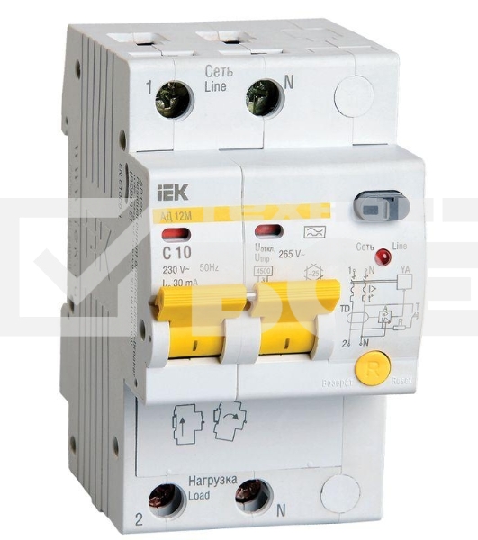 Выключатель автоматический дифференциального тока Iek MAD12-2-010-C-030 АД12М 2Р С10 30мА ИЭК