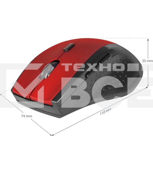 Мышь беспроводная Defender Accura MM-365 красный, 1600 dpi, радиоканал, USB, кнопки - 6