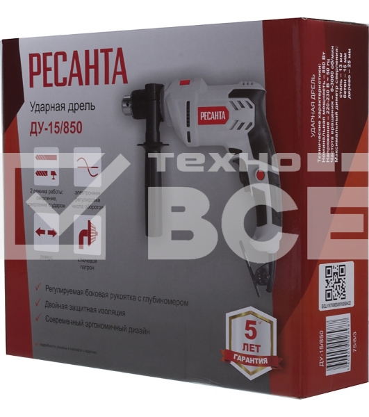 Дрель ударная Ресанта ДУ-15/850 850Вт патрон:кулачковый реверс