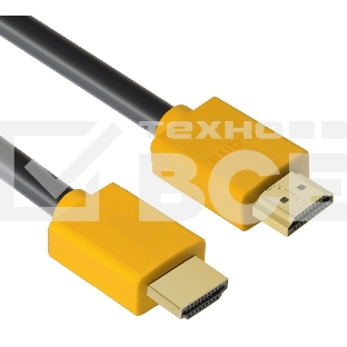 Кабель Greenconnect 1.5m HDMI версия 2.0, HDR 4:2:2, Ultra HD, 4K 60 fps 60Hz/5K*30Hz, 3D, AUDIO, 18.0 Гбит/с, 28/28 AWG, OD7.3mm, тройной экран, черный, желтые коннекторы