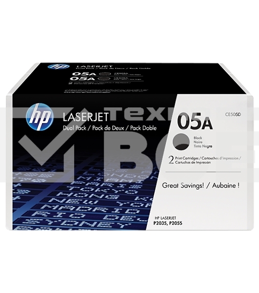 Картридж лазерный комплект HP CE505D черный для LJ P2055/P2035/P2050 (2 упак. х 2300 стр.)