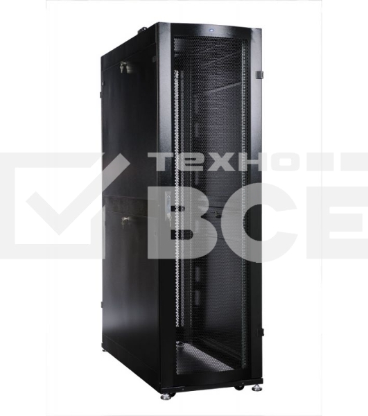 Шкаф серверный ПРОФ напольный 42U (600x1200) дверь перфор., задние двойные перфор., черный, в сборе (ШТК-СП-42.6.12-48АА-9005) (1 коробка)