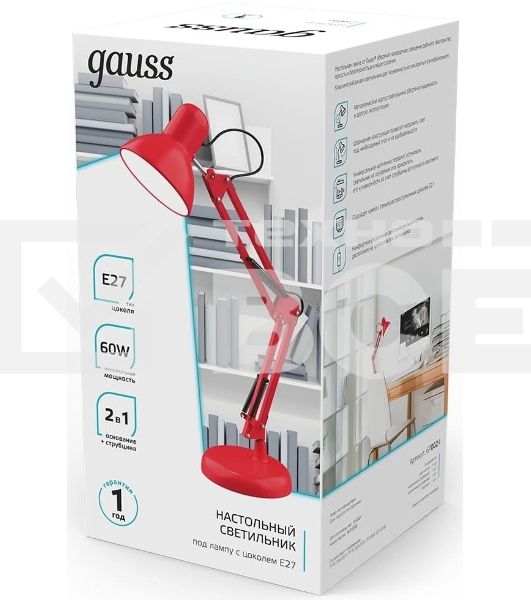 Светильник Gauss GT0024 настольный на струбцине/основание E27 красный 60Вт