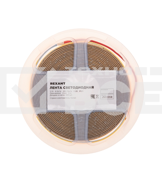 Лента светодиодная 12В, COB 8Вт/м, 320 LED/м, оранжевый, 8мм, 5м, IP20 Rexant