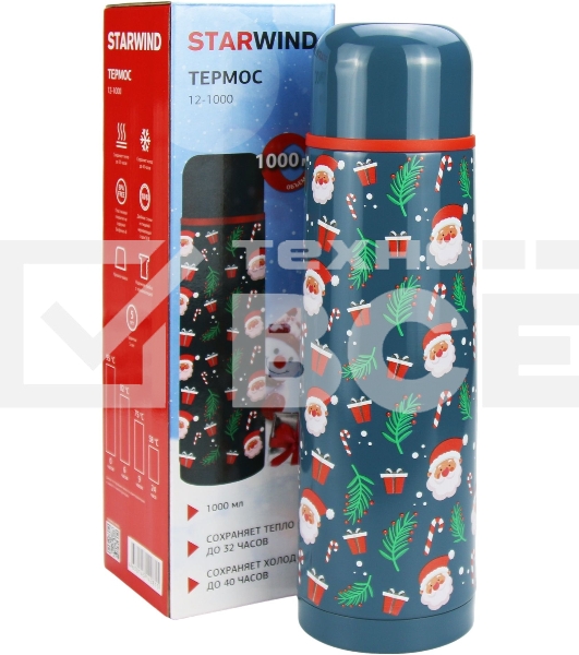 Термос Starwind New Year 12-1000 1 л. зеленый/рисунок