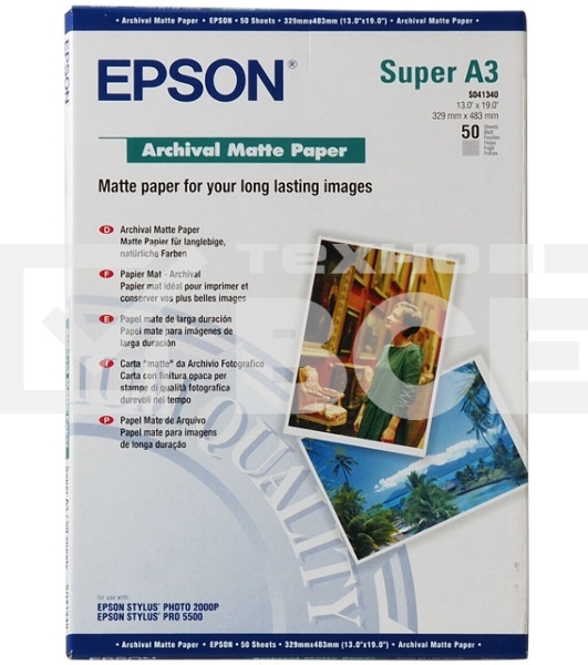 Фотобумага EPSON Архивная Матовая, 192г/м2, A3+(32,9X48,3)/50л.
