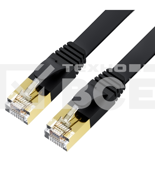Патч-корд GCR PROF плоский прямой кат.7 ethernet, FTP, медь, литой, экранированные коннекторы 24K GOLD, RJ45, T568B, 5.0m черный