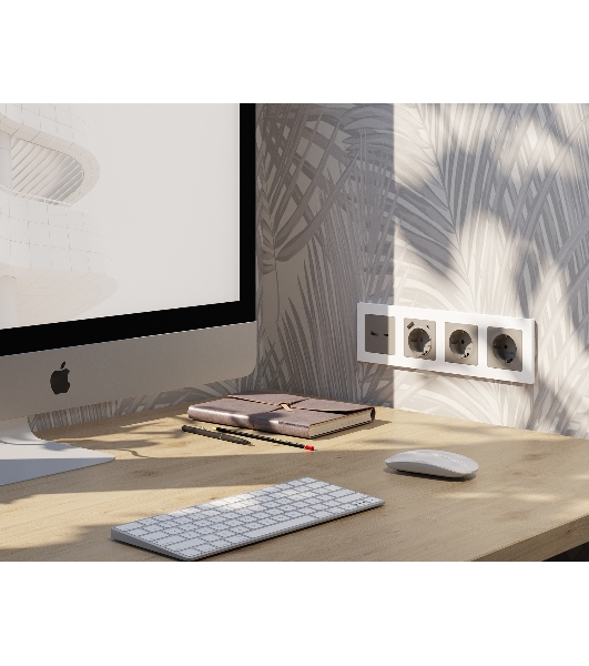 Комплект механизма электрической розетки ALFA Серо-бежевый матовый 2USB A+C 20W (быстрая зарядка) с/з QUANT (AP3700, VM160) MA370010