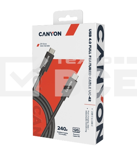 Кабель CANYON UC-42, USB4 TYPE-C to TYPE-C cable assembly 20G 2m 5A 240W(ERP) with E-MARK, CE, ROHS, черный