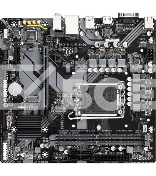 Материнская плата Gigabyte B760M H DDR4, LGA 1700, Intel B760, 2xDDR4, 4xSATA, 2xM.2, 1xPCIe 4.0 x16, 1xPCIe x1, 1xHDMI, 1xVGA, 1x 1Gb LAN, 2xUSB 2.0, 4xUSB 3.2 Gen 1, 3x3.5 мм, 7.1, Micro ATX