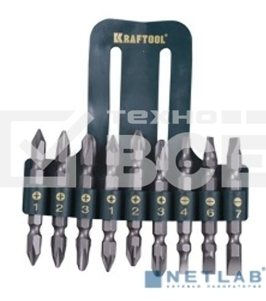 Набор KRAFTOOL Биты двухсторонние, в пласт. держателе, Cr-V, 9 предметов