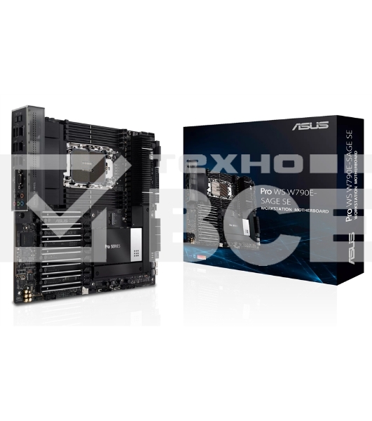 Материнская плата ASUS Pro WS W790E-SAGE SE, LGA4677, Intel W790, 8xDDR5 (ECC), 3xM.2, 2xSlimSAS, 8xSATA, 7xPCIe 5.0, 2x10Gb LAN, 1xUSB 3.2 Gen 2x2 (Type-C), 5xUSB 3.2 Gen 2 (Type-A + Type-C), 2xUSB 2.0, 5x3.5 мм, 7.1, EATX