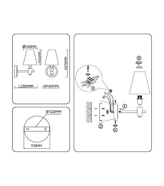Настенный светильник Ambrella light LH75047 BS/WH латунь/белый E14 max 40W 230*140*270