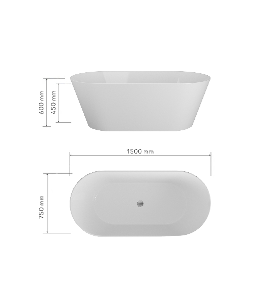 Ванна отдельностоящая акриловая BAU Flow 1500x750 белая