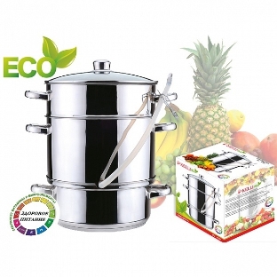 Соковарка KELLI KL-4107 8,0л(Объем 8 л. 3х-слойное капсульное дно. Дуршлаг для фруктов, овощей, ягод. Прозрачная стеклянная крышка с паровыпуском. Удобные ручки не нагреваются. Высококачественная нерж. сталь 18/10. Зеркальная полировка. Подходит к индукционным плитам.)