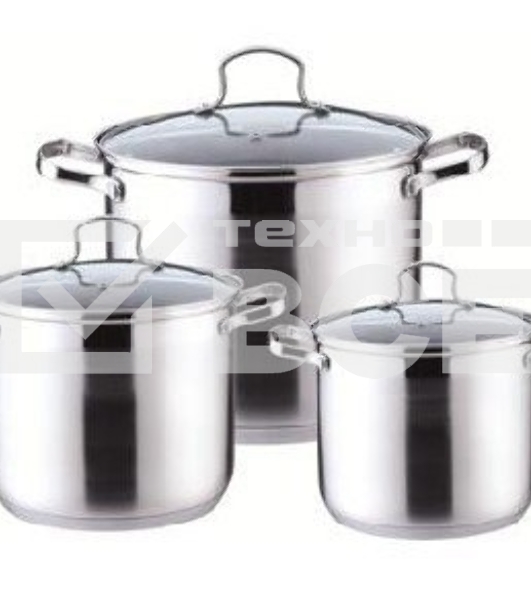 Набор посуды KELLI KL-4230 6 пред. (Наб.кастрюль-3 шт. - 2,1 л, 3 л и 4 л. Внутри шкала измерения. Ручки не нагреваются. Высококач. нерж. сталь. 5-слойное капсульное дно. Зеркальная поверхность. Матовая полоска. Можно использ-ть на всех типах плит + индук