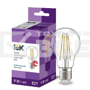 Лампа LED A60 шар прозр. Iek LLF-A60-9-230-40-E27-CL 9Вт 230В 4000К E27 серия 360°