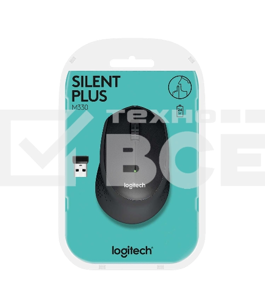 Мышь беспроводная Logitech M330 SILENT PLUS черный, 1000 dpi, радиоканал, USB, кнопки - 3