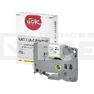 Кассета с лентой S'OK by Sakura Printing TZEC21 для Brother,  черный на желтом, 9мм/8м , наклейка