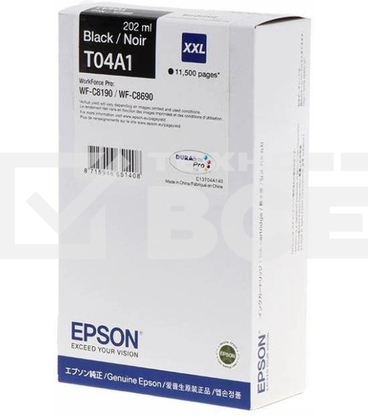 Картридж струйный Epson C13T04A140 черный (11500 стр.) для WorkForce WF-C8190DW WF-C8190, WF-C8690 DWF