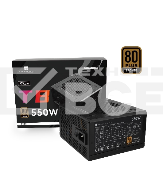 Блок питания Thermalright TR-TB550S, 550W 80+ Bronze (ATX, 3, Non-modular, 1x24(20+4)pin 550mm, 1xCPU*2 8(4+4)pin 600+150mm, 1xPCIe 8(6+2)pin 450mm, 1xSATA*3+MOLEX4pin*1 400+150+150+150mm, 1xSATA*2+MOLEX4pin*2 400+150+150+150mm, Active, 120x120mm, 150x140