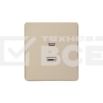 Розетка KRANZ ROUND USB-A+Type-C 3А с функцией быстрой зарядки шелк, фото 1