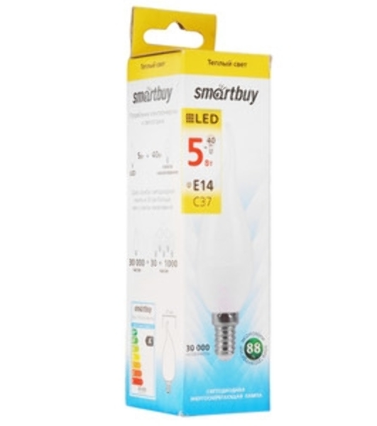 Светодиодная (LED) свеча Smartbuy SBL-C37Tip-05-30K-E14 на ветру матовая 05W/3000/E14