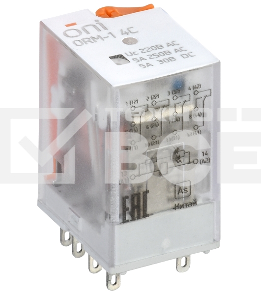 Реле интерфейсное ORM-1 4C 220В AC с LED и тест. кнопкой ONI ORM-1-4C-AC220V-L-B