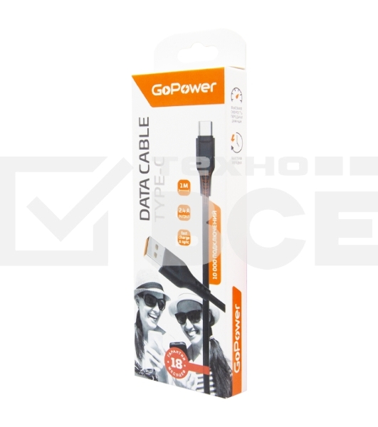 Кабель GoPower GP01T USB (m)-Type-C (m) 1.0м 2.4A ПВХ черный (1/800)